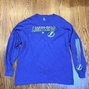 Vintage Majestic Tampa Bay Lightning NHL Long Sleeve Graphic T-Shirt 2XL Blue